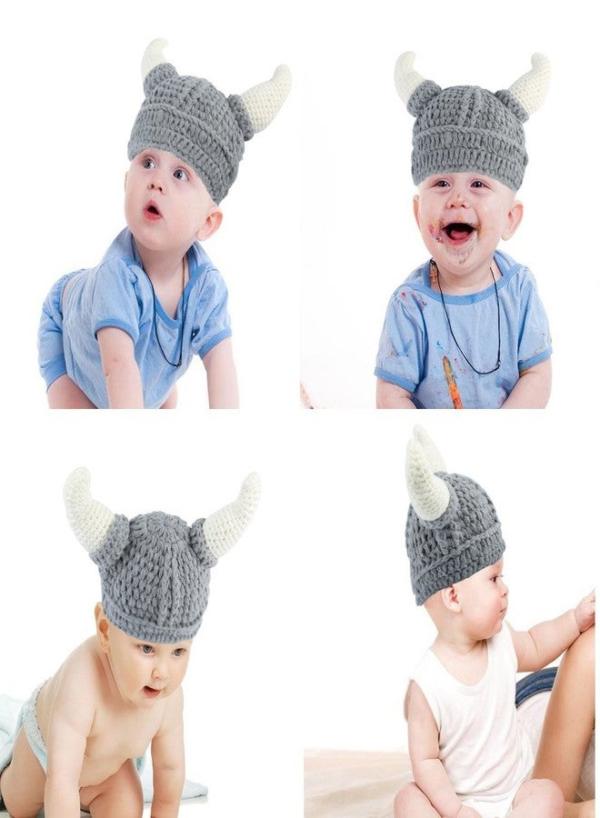 شوينيبا قبعة صوفية للأطفال الصغار، قبعة فايكنغ كروشيه، قبعة مصنوعة يدوياً للأطفال الرضع من الجنسين (0-2 سنة) - Image 4